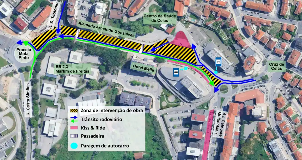 Alameda Armando Gonsalves with new traffic routes during Metrobus intervention